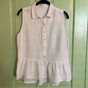 T.J.Maxx White Linen Collared Peplum Tank Blouse Size Large
